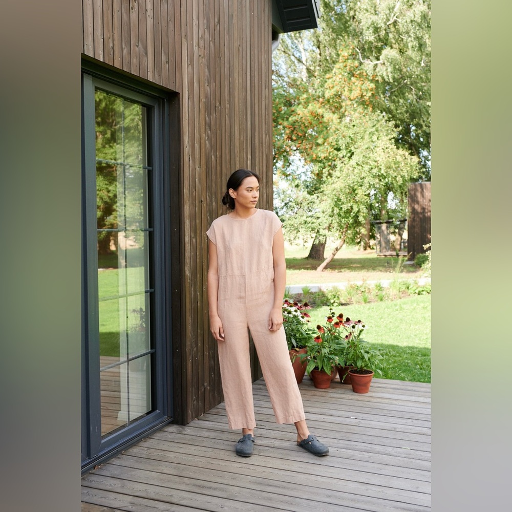Linenfox Alabama 100% Linen Jumpsuit Mocha Mousse XL made in Lithuania